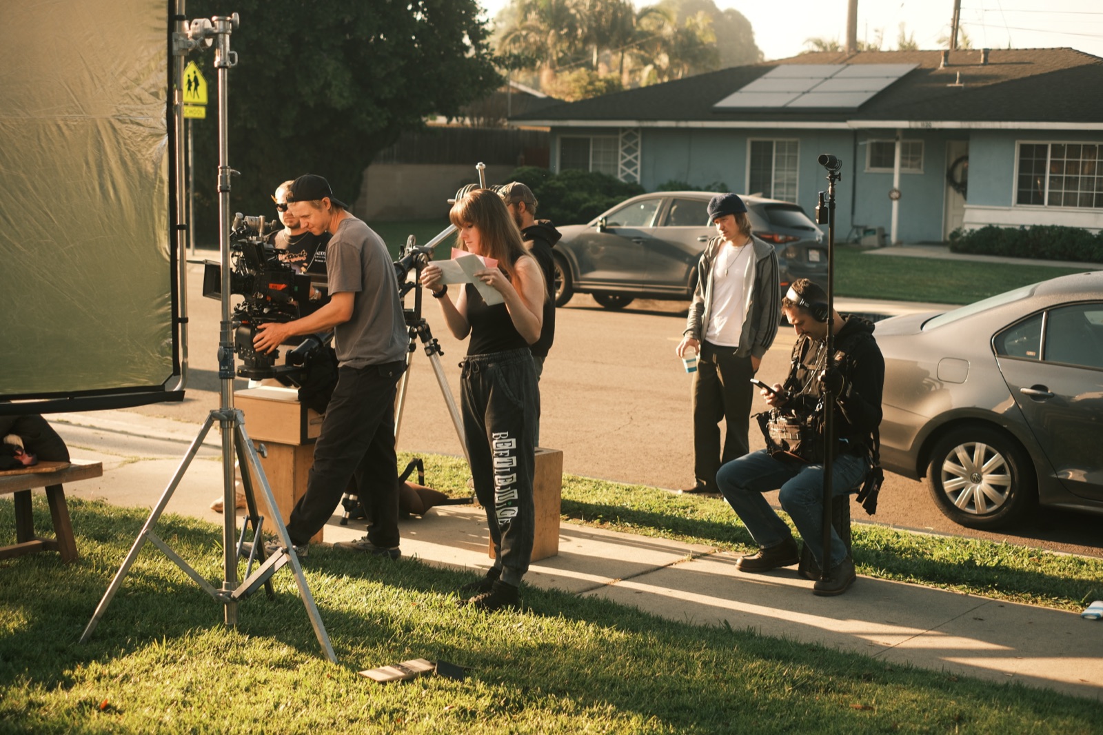 Crew preparing an outdoor shot